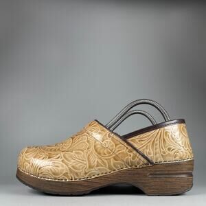 Dansko Tan Tooled Floral Leather Mule